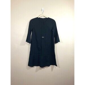 Lafayette 148 Bell Sleeve Midi Dress M Black Classic Minimalist Quiet Luxury